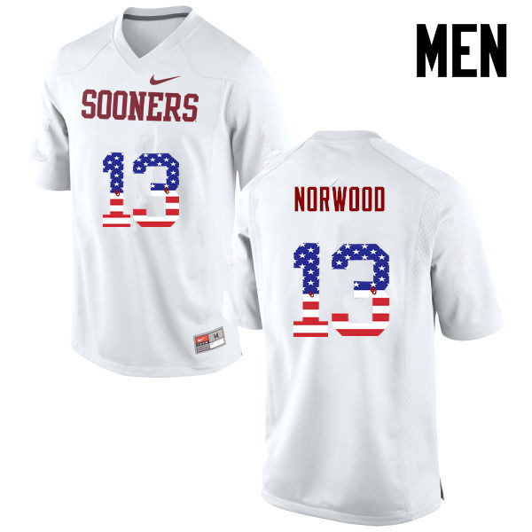 Men Oklahoma Sooners #13 Tre Norwood College Football USA Flag Fashion Jerseys-White